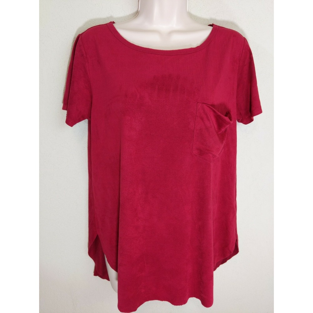 Another Love Boutique Women Red Short Sleeve Top Blouse Soft Suede-Like Feel Med